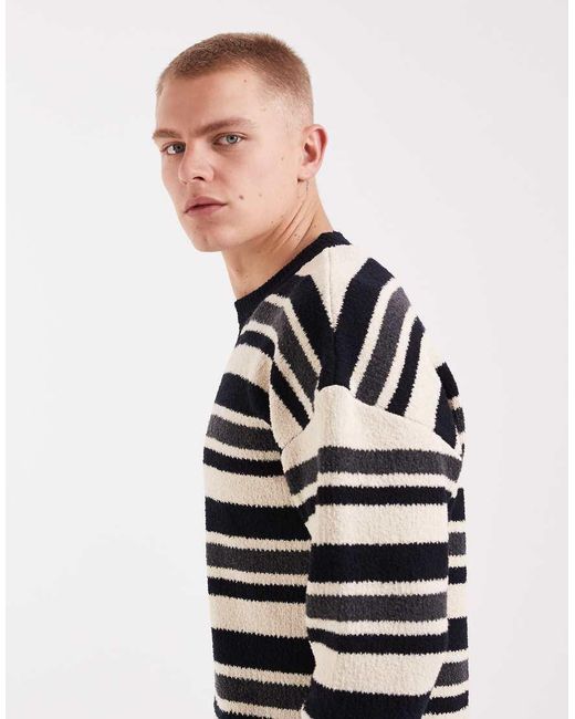 ASOS Black Oversized Knitted Striped Jumper for men
