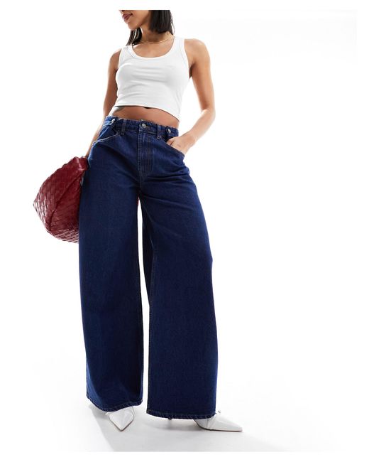 Jeans a fondo ampio con vita regolabile rinse di ASOS in Blue