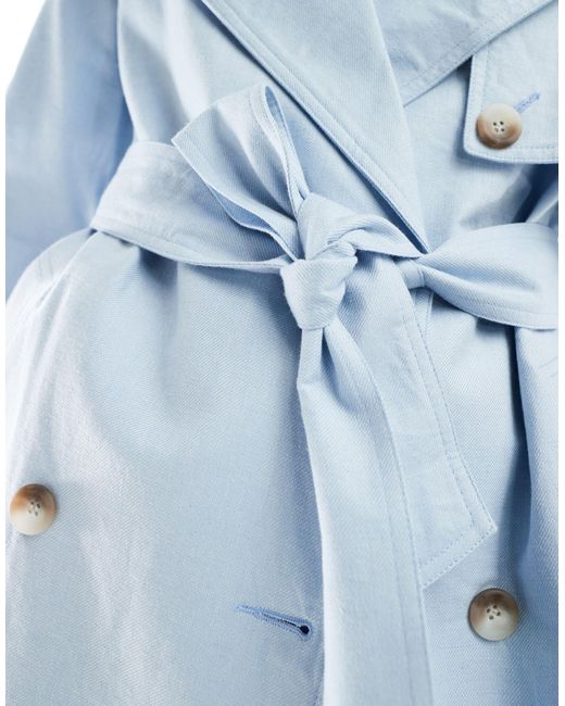 Trench-coat long en lin mélangé ASOS en coloris Blue