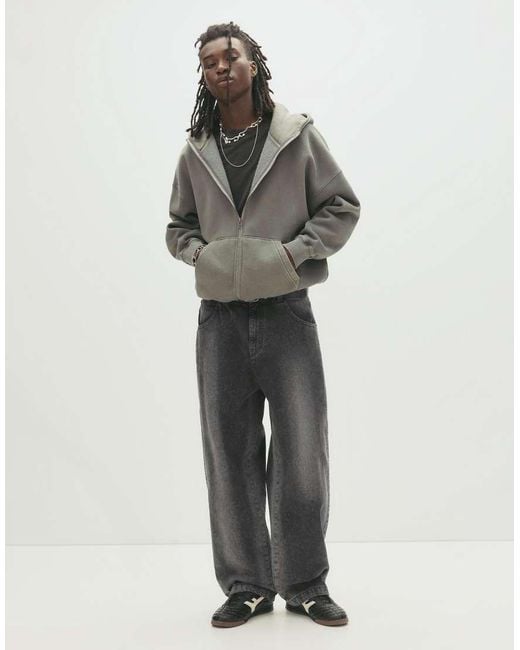 Jeans Larghi Nero Sbiadito di Pull&Bear in Gray da Uomo