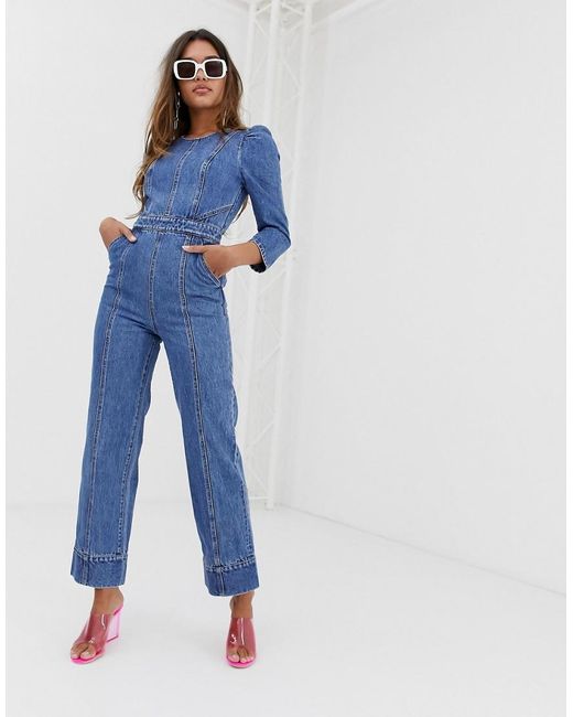Tuta jumpsuit di jeans con maniche a palloncino di Miss Sixty in Blu | Lyst