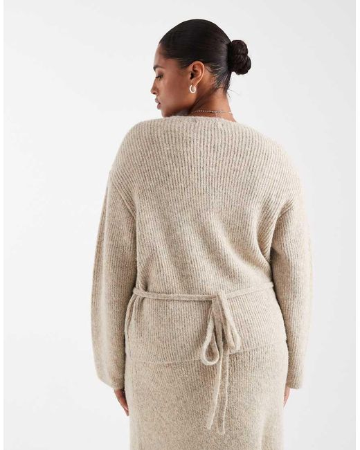 4th & Reckless Natural Wool Feel Soft Knit Wrap Tie Detail Cardigan