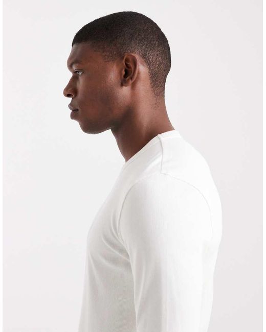 New Look White Long Sleeve Muscle Fit Ribbed T-shirt for men