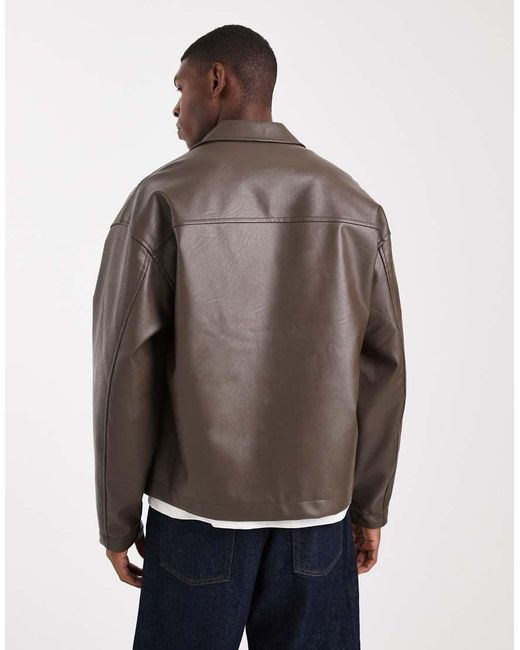 ASOS Brown Faux Leather Harrington Jacket for men