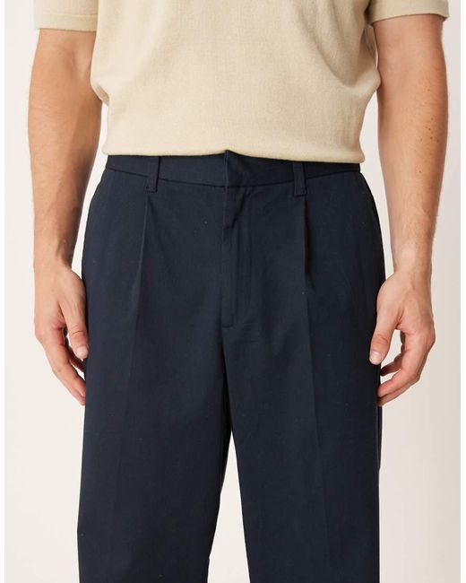 ASOS Blue Smart Wide Leg Trousers With Pleats for men