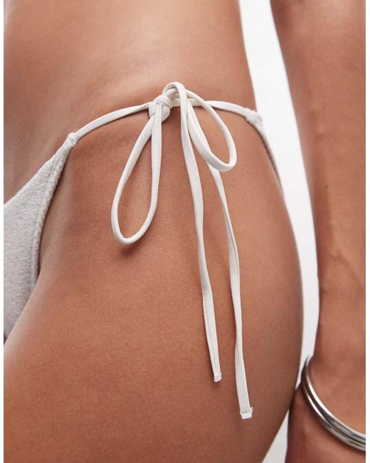 Monki White Mix And Match Crinkle Tie Side Bikini Bottom