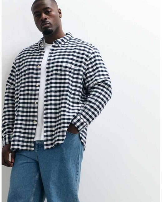 ASOS Blue Check Overshirt With Patch Pockets for men