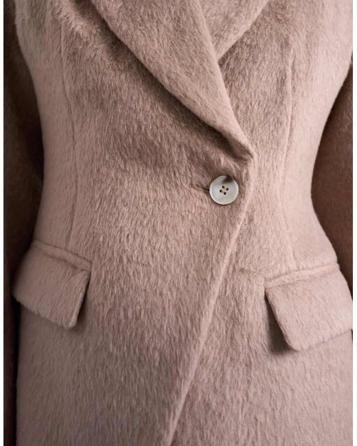 TOPSHOP Getailleerde Blazerjas Van Geborstelde Stof Met Bolle Mouwen in het Natural