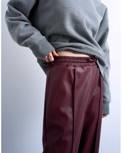 TOPSHOP White Faux Leather Wide Leg jogger With Pinseam Detail