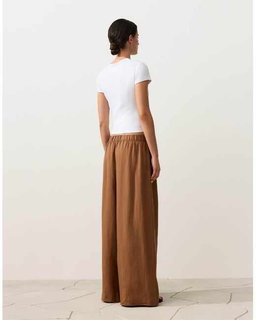 Oysho Natural 100% Linen Wide Leg Trousers