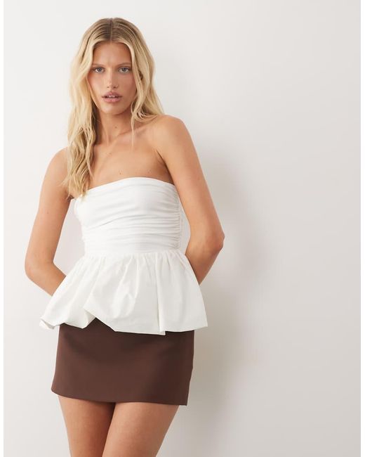 ASOS White Ruched Peplum Bandeau Top With Back Cutout