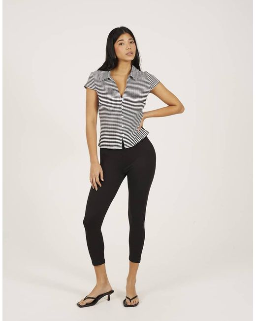 Brave Soul Gray Short Sleeve Gingham Collared Top