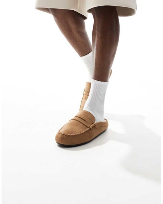 ASOS Open Mocassin Pantoffels Met Voering Van Imitatiebont in het Brown voor heren