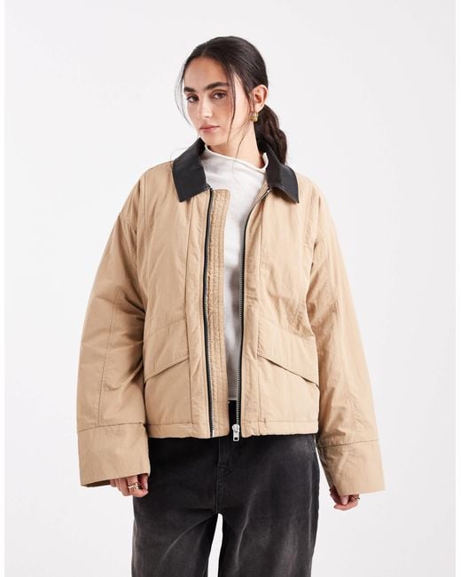 Object Natural Water Repellent Lightly Padded Barn Jacket With Faux Leather Collar