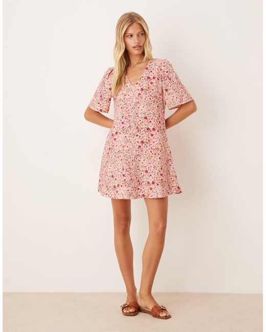 Jdy Pink Short Sleeve Flower Print Mini Dress