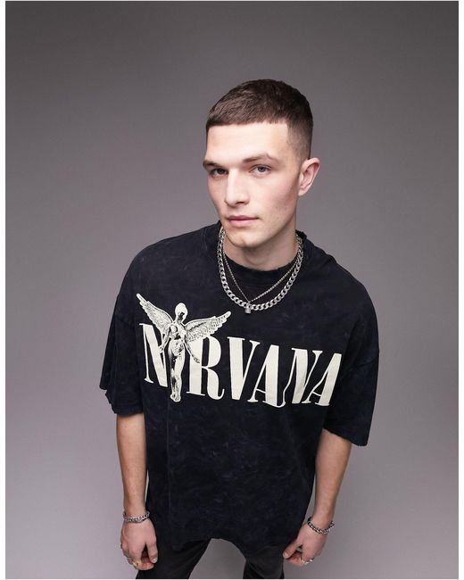 Topman Gray Extreme Oversized T-shirt With Nirvana Angel Chest Print for men