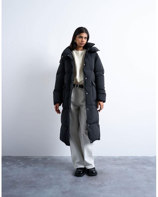 TOPSHOP Blue Ultimate Longline Funnel Neck Puffer Jacket