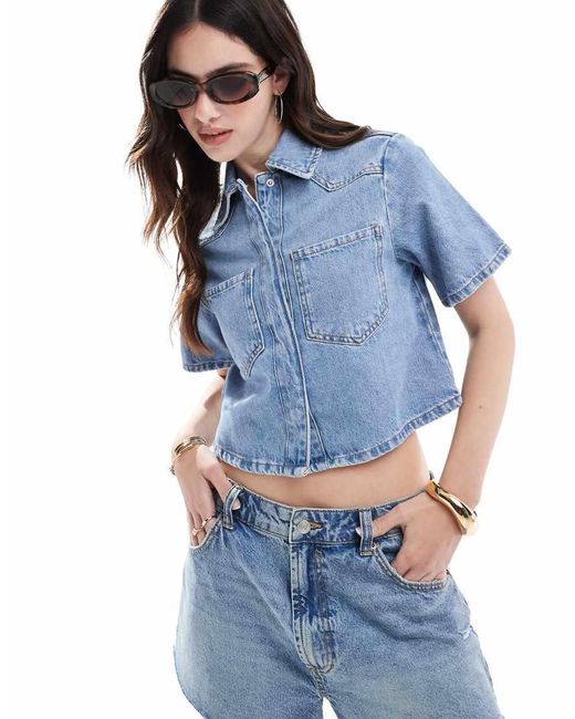 ASOS Blue Denim Crop Shirt