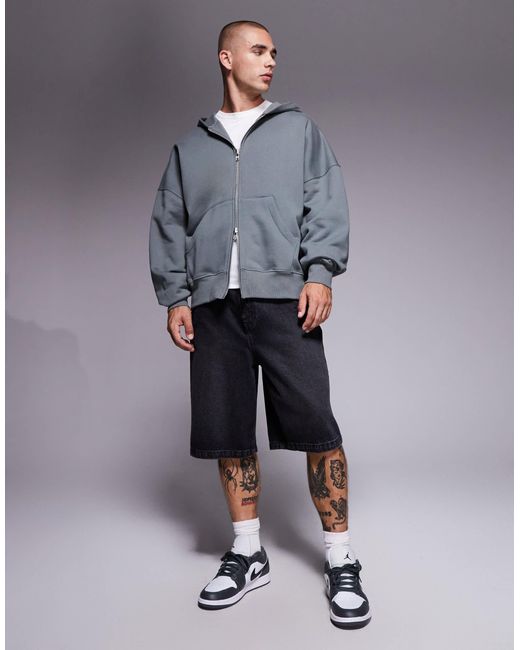 ASOS Gray Premium Heavyweight Extreme Oversized Zip Up Hoodie for men