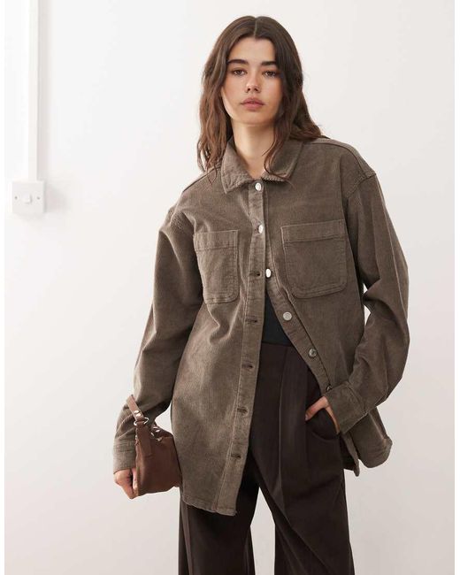 Noisy May Brown Oversized Cord Shirt