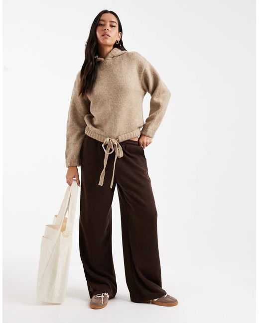 Miss Selfridge Natural Knitted Tie Hooded Jumper