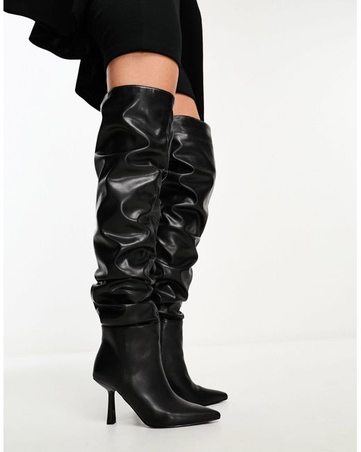 SIMMI Black Simmi London Adonis Ruched Over The Knee Heeled Boots
