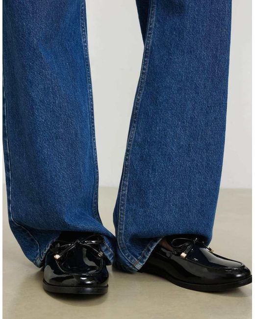 River Island Blue Faux Leather Bow Loafers