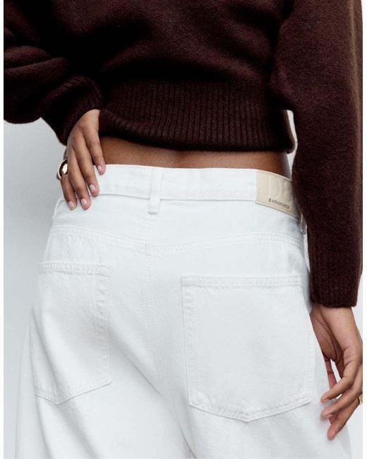Stradivarius White D88 baggy Wide Leg Jeans