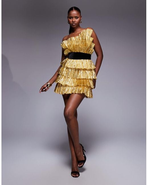 gold pleated mini dress Sweetheart Metallic Pleated Mini Dress 45686