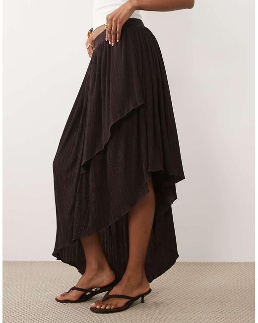 ASOS Natural Textured Plisse Asymmetric Midi Skirt