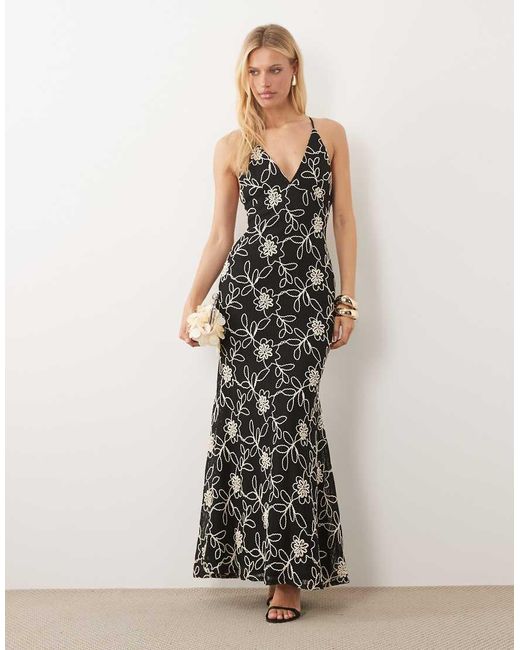 ASOS Multicolor Embroidered Floral Crochet Maxi Dress With Cut Outs