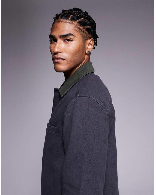 ASOS Blue Overshirt With Contrast Collar for men