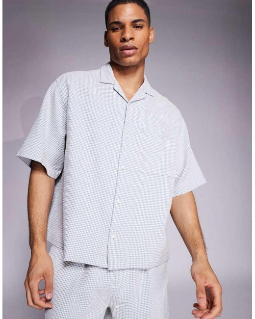 ASOS White Co-ord Waffle Regular Revere Shirt for men