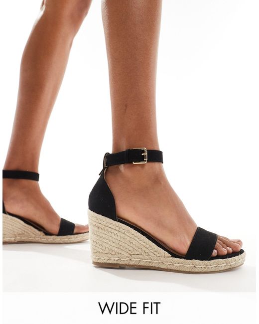Truffle Collection White Wide Fit Jute Wedge Heeled Espadrille