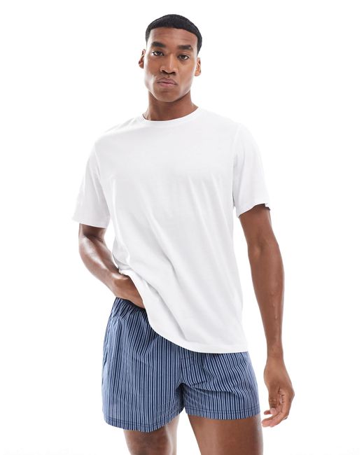 Jack Jones Cotton Check Lounge Pyjama Short Set With T shirt in White for Men Lyst