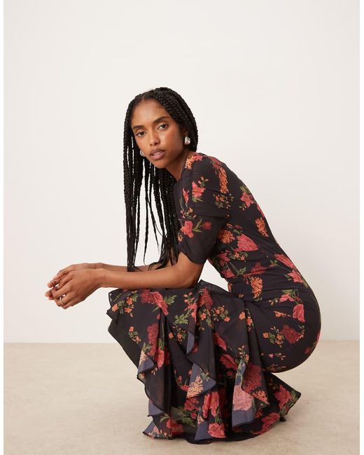 ANAYA Natural Ruched Sleeve Midi Dress