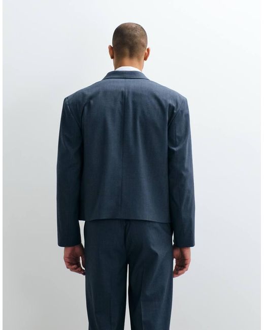 ASOS Blue Double Breasted Boxy Shawl Wrap Suit Jacket for men