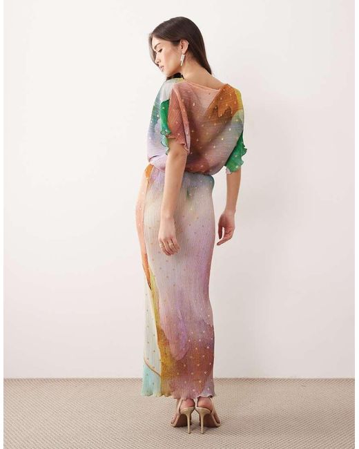 Never Fully Dressed Multicolor Tilly Off Shoulder Plisse Maxi Dress