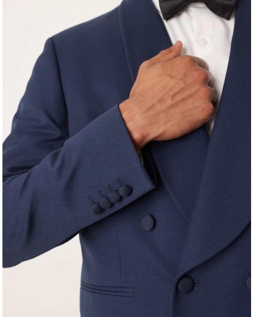ASOS Blue Double Breasted Regular Tuxedo Jacket for men