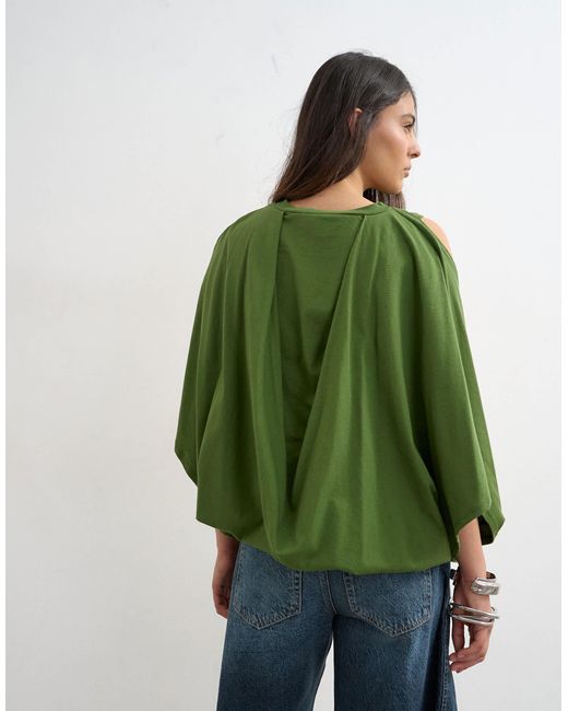 TOPSHOP Green Cape Draped Tee