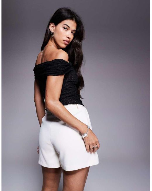 ASOS Top Met Blote Schouder, Korte Mouwen En Strikdetail in het Black