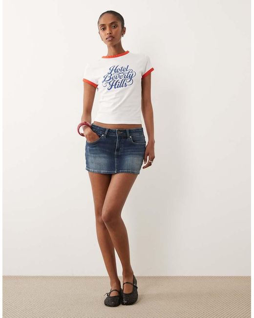 ASOS White Baby Tee Ringer With Hotel Graphic