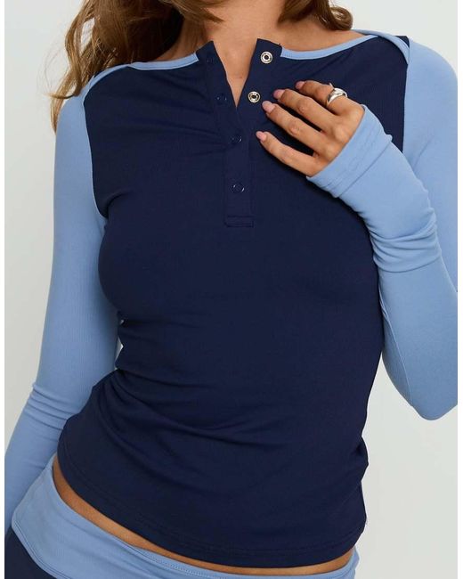 Princess Polly Blue Kobee Button Up Contrast Trim Long Sleeve Top