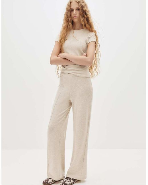 Pull&Bear Natural Knit Wide-Leg Trousers