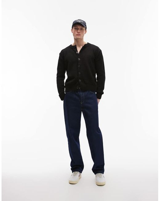 Topman Black Crew Neck Button Through Cardigan for men