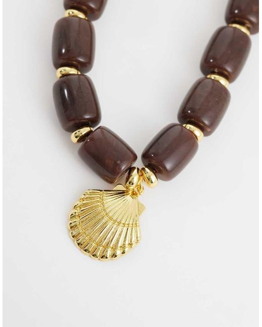 Orelia Metallic Statement Shell Beaded Necklace