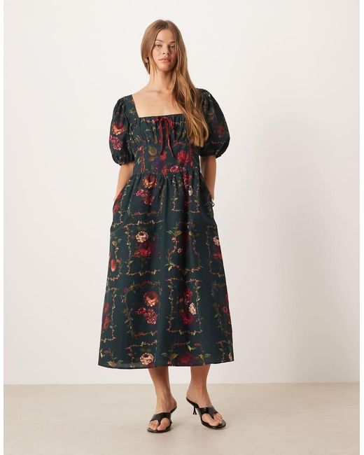 Hope & Ivy Black Puff Sleeve Corset Detail Midaxi Dress