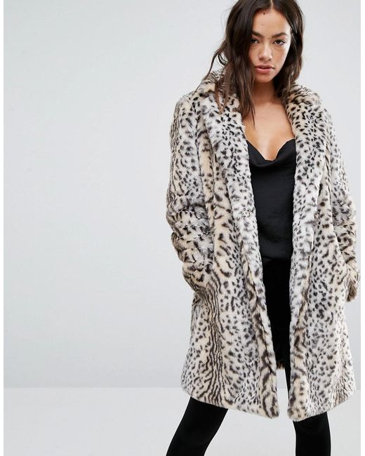 New Look White Faux Fur Leopard Print Coat