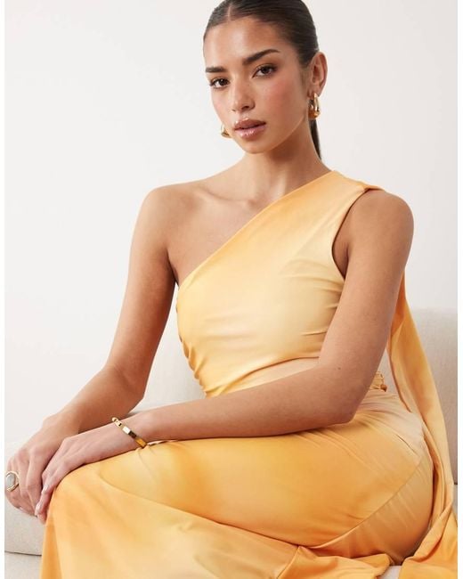 TFNC London Natural Slinky One Shoulder Scarf Detail Neck Maxi Dress