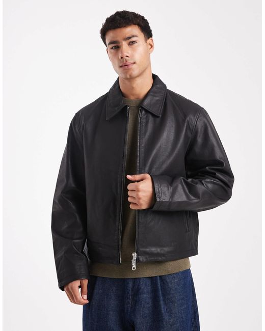 Blouson harrington en cuir avec fermeture éclair double sens Jack & Jones pour homme en coloris Black